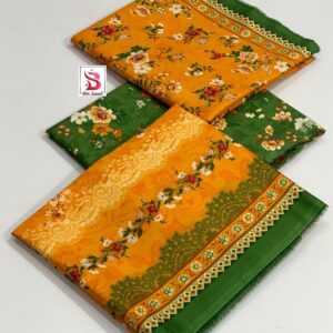Bin Saeed 3‑Piece Yellow & Blue Printed Lawn Unstitched Suit